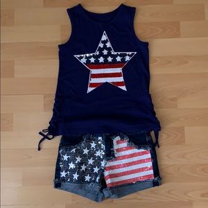 Justice Patriotic flip sequence shorts/tank Sz 8,